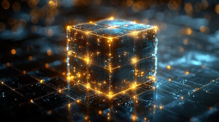 Wall Mural - luminous data cube: a futuristic digital landscape
