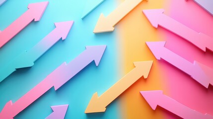 Leinwandbilder - Colorful arrows in vibrant shades create a dynamic pattern against a softly blended background, depicting movement and direction