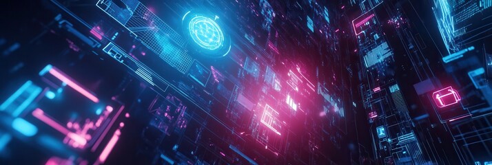 Aufkleber - Futuristic digital landscape with augmented reality elements and smooth holographic textures for design projects