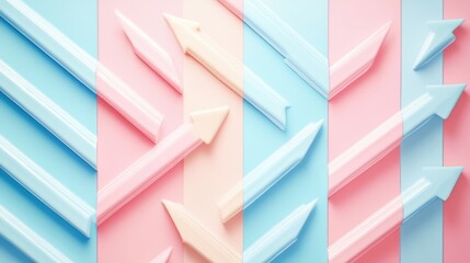Leinwandbilder - Colorful arrows in vibrant shades create a dynamic pattern against a softly blended background, depicting movement and direction