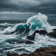  waves crashing on rocks