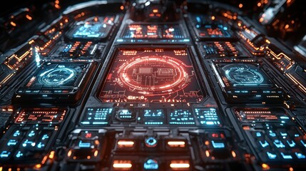Wall Mural - futuristic technology interface: neon lights and complex circuitry