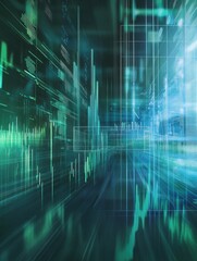 Leinwandbilder - Dynamic background of trend lines and data grids illustrating political and economic analysis in blue and green tones with a structured layout