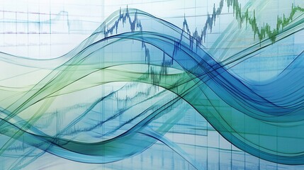 Leinwandbilder - Dynamic background features intersecting trend lines and data grids, representing political and economic analysis in cool blue and green tones