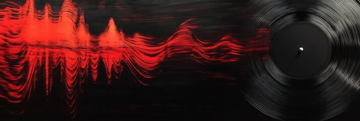 Poster - Vinyl record texture with rhythmic soundwave ripples in black and red, featuring golden ratio peak for artistic balance
