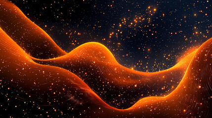 Wall Mural - glowing orange wave of energy with sparks against a dark nebula background. nebula sparks. illustrat