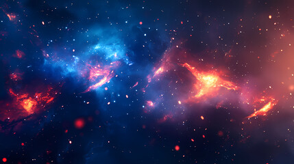 Wall Mural - a blue flame and red flame, with sparks and glowing dust with an abstract magic effect. nebula spark