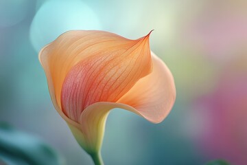 Poster - Vibrant orange and pink flower with delicate petals illuminated by soft light in a blurred garden setting
