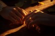 © Ruslan - Happy couple holding hands with wedding rings glowing