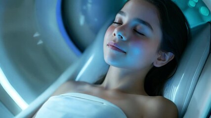 Poster - This young person rests quietly, surrounded by soothing lights designed for relaxation.