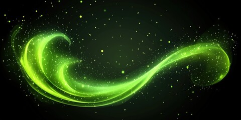 Wall Mural - swirling green light with sparkling particles in a dark background creates an ethereal atmosphere