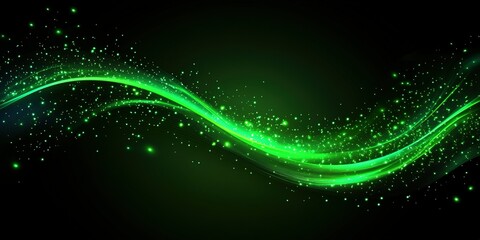 Wall Mural - glowing green waves ripple through darkness, creating a captivating visual effect in a digital lands
