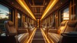 © Jersco - Inside a first-class train cabin, leather seats and warm lighting, luxury feel