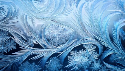 Wall Mural - winter frost patterns on glass ice crystals or cold winter background