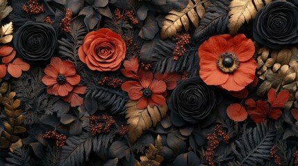 Wall Mural - Floral Patterns with Intricate Details on Dark Backdrop