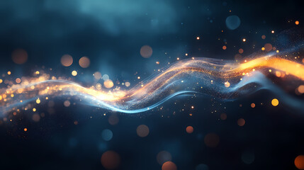Wall Mural - abstract glowing wave of light and sparks creating a magical and dynamic energy flow on a dark backg