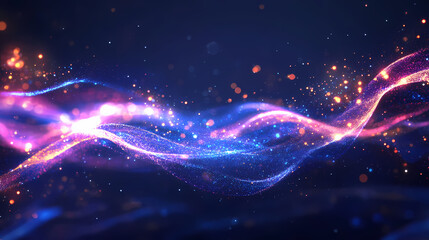 Wall Mural - abstract glowing wave of light and sparks creating a magical and dynamic energy flow on a dark backg