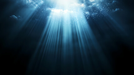Wall Mural - Ethereal light beams piercing through darkness, mystical atmospheric god rays with floating particles, dramatic contrast. Mystical Rays. Illustration