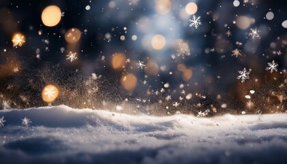 Wall Mural - mesmerizing snowfall illuminated against a dark background creating a magical winter atmosphere with swirling flakes and ethereal bokeh effects