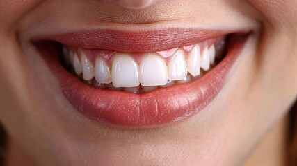 Poster - A close-up view showcases a perfectly aligned set of teeth with a bright smile. The setting reflects a contemporary dental clinic focused on cosmetic procedures aimed at improving dental aesthetics.