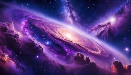 an infinite universe with stars and a purple nebula in outer space