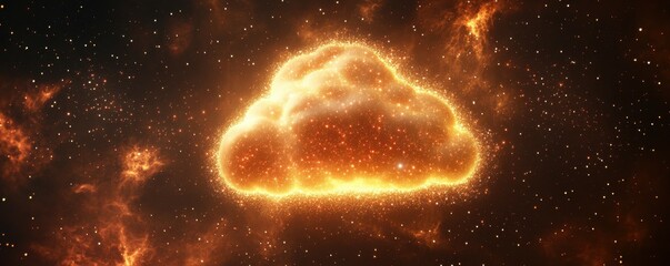 Wall Mural - a glowing cloud symbol made of points of light and lines, representing cloud computing, on a backgro