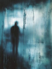 Aufkleber - Melancholic reflections of a lonely figure behind a rain-specked window at twilight