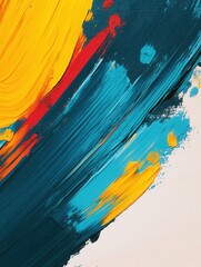 Poster - Dynamic abstract background featuring bold paint strokes in teal, yellow, and red with space for creative text design