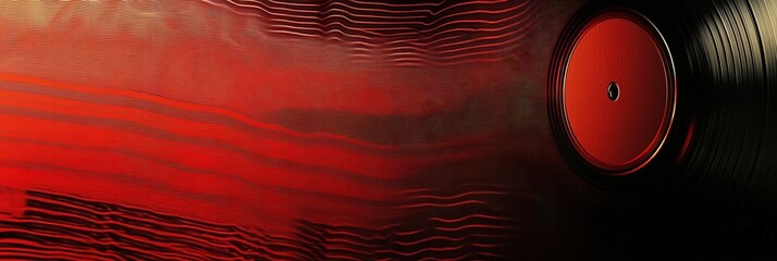 Poster - Vinyl record texture with soundwave ripples in black and red creating a rhythmic aesthetic for music lovers