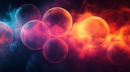 Wall Mural - Dynamic abstract wallpaper with layered translucent spheres and vivid color gradients.