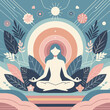 © Aleksandra - A serene illustration of a woman meditating surrounded by nature, flowers, and geometric designs