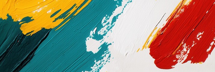Fototapete - Bold abstract background with teal, yellow, and red paint strokes designed for artistic inspiration and creativity