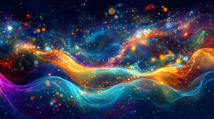 Wall Mural - Colorful abstract digital waves with vibrant lights and patterns on a dark background. Sonic Glow. Illustration