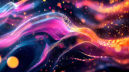 Wall Mural - Colorful abstract digital waves with vibrant lights and patterns on a dark background. Sonic Glow. Illustration