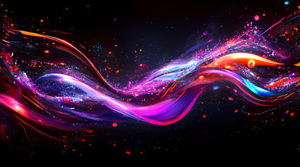 Wall Mural - Colorful abstract digital waves with vibrant lights and patterns on a dark background. Sonic Glow. Illustration