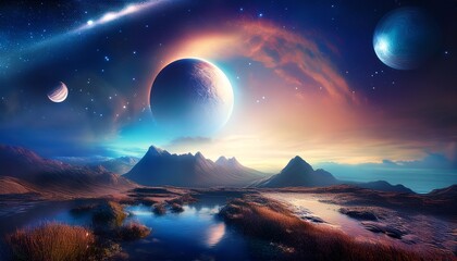 Wall Mural - celestial abstract landscape an imaginative digital illustration presents a dreamy and surreal lands