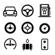 © Misbah - Collection of car-related icons steering wheel, gas station, clock, car, wrench, battery, dashboard, transportation icons set.