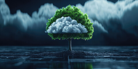 Link tree with small cloud icons, concept Data management in the cloud, cloud interconnected, connections of storage technologies