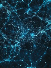Aufkleber - Explore neural network patterns in deep blue and cyan with a futuristic tech design fading to black for text placement