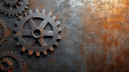Poster - Industrial mechanism with gear patterns in gray and rust tones showing a robust and mechanical style suitable for background design