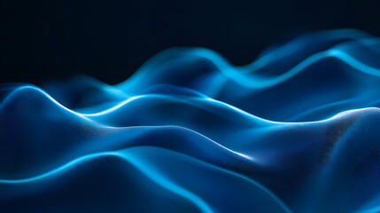 Wall Mural - Flowing blue abstract waves against a dark background, creating a serene and dynamic atmosphere. Serene Luminescence. Illustration