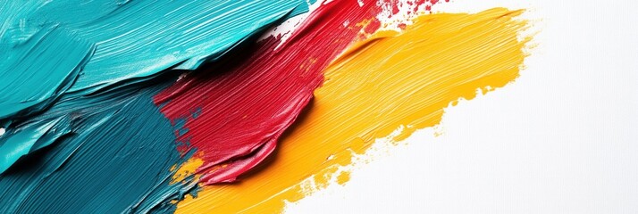 Fototapete - Bold abstract background with striking paint strokes in teal, yellow, and red, inspiring creativity and artistic expression