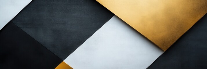 Fototapete - Overlapping geometric shapes in black, white, and gold create a modern minimalist aesthetic for design or branding purposes