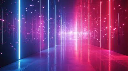 Wall Mural - A vibrant symphony of light and movement, where pulsating blue and purple neon arrows danced across an ethereal canvas, creating a captivating visual experience that defied categorization.