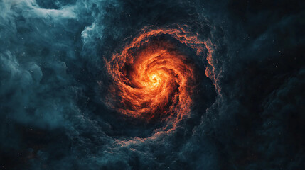 Wall Mural - a mesmerizing swirling galaxy with vibrant orange and deep blue hues, evoking a sense of cosmic wond
