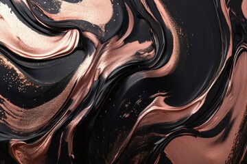 Wall Mural - Abstract Swirling Black and Rose Gold Paint Texture Background Image