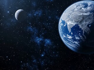 Wall Mural - A view of the planet earth with its moon in space