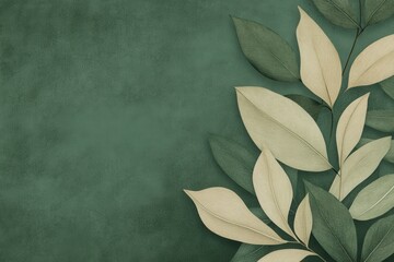 Poster - Elegant textured leaves on a green background creating a calming atmosphere for sustainable design and natural aesthetics