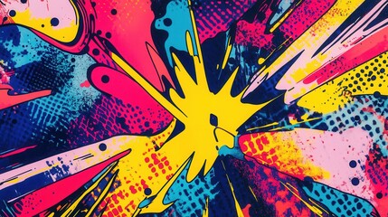 Poster - Vibrant comic book backdrop featuring dynamic action lines and bold halftone patterns in a colorful explosion of creativity