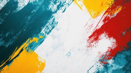 Fototapete - Bold abstract background with teal, yellow, and red paint strokes creating an inspiring artistic vibe perfect for text placement